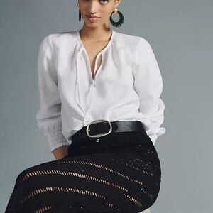 Anthropologie Cloth & Stone Tie‎ Neck Peasant Blouse White Sz M NWT in packaging